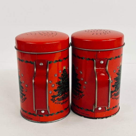 Vintage Christmas Tree Tin Salt Pepper Shakers - Picture 14 of 14